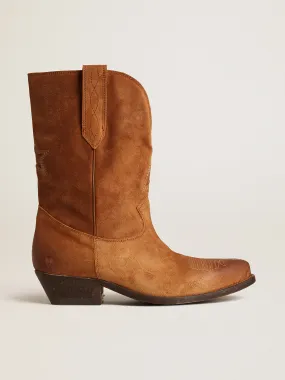 Low Wish Star boots in cognac-colored suede with inlay star