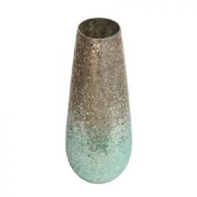 12" Crackled Glass Vase - Silver And Green