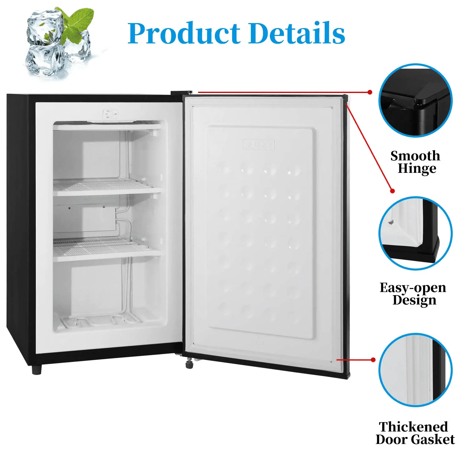 2.3 Cu.ft Compact Upright Freezer, Deep Chest Freezer with Single Door and Shelves, Adjustable Leveling legs, Cold Storage of Food & Beverage for Home, Office, Dormitory, Apartment, Black