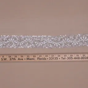 2" White  Floral Rhinestones and Crystals with Clear Sequins Trim