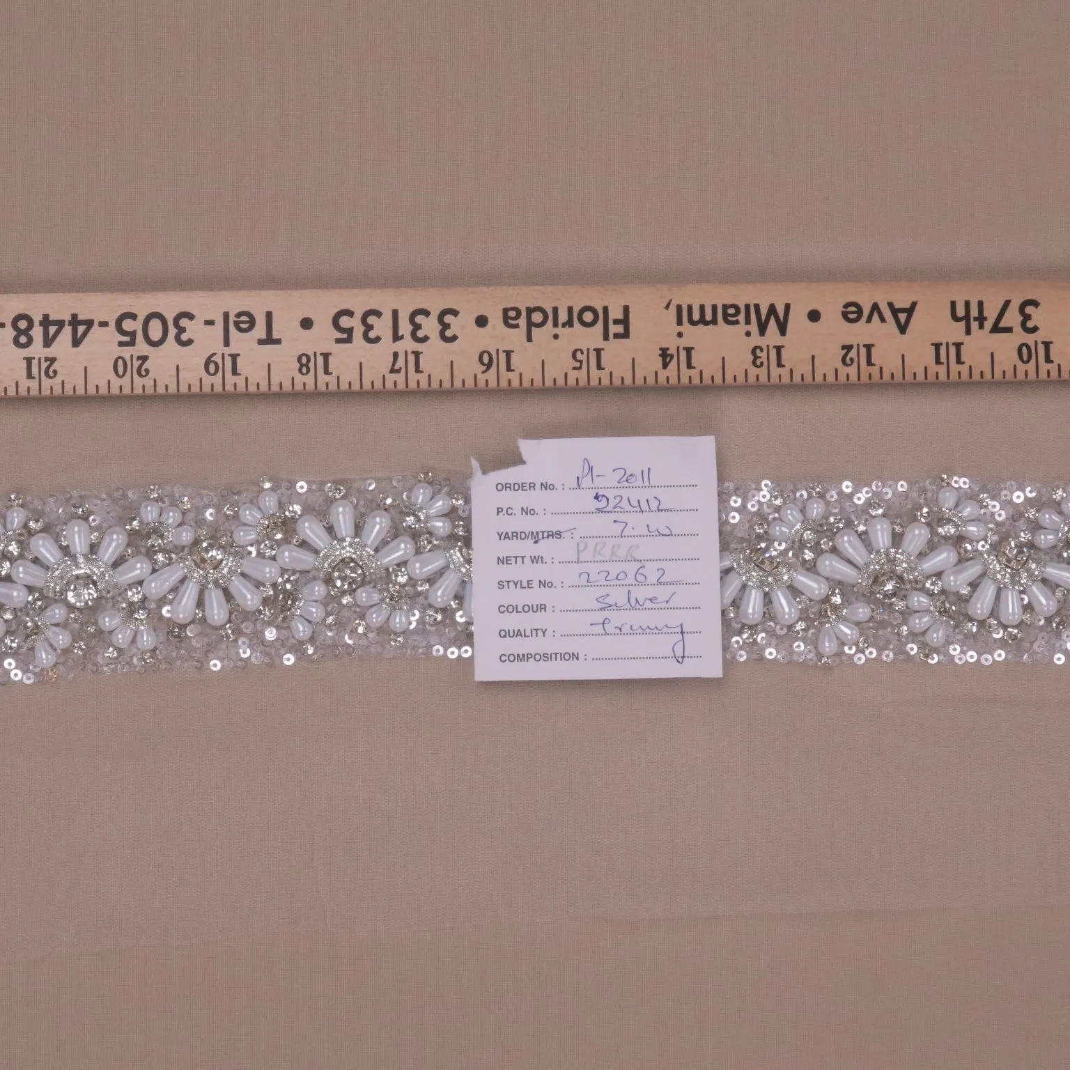 2" White  Floral Rhinestones and Crystals with Clear Sequins Trim