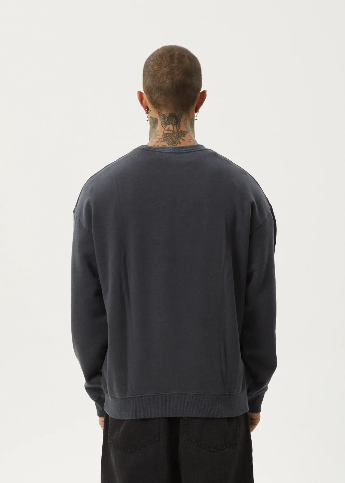 AFENDS Mens Thrown Out - Crew Neck - Charcoal