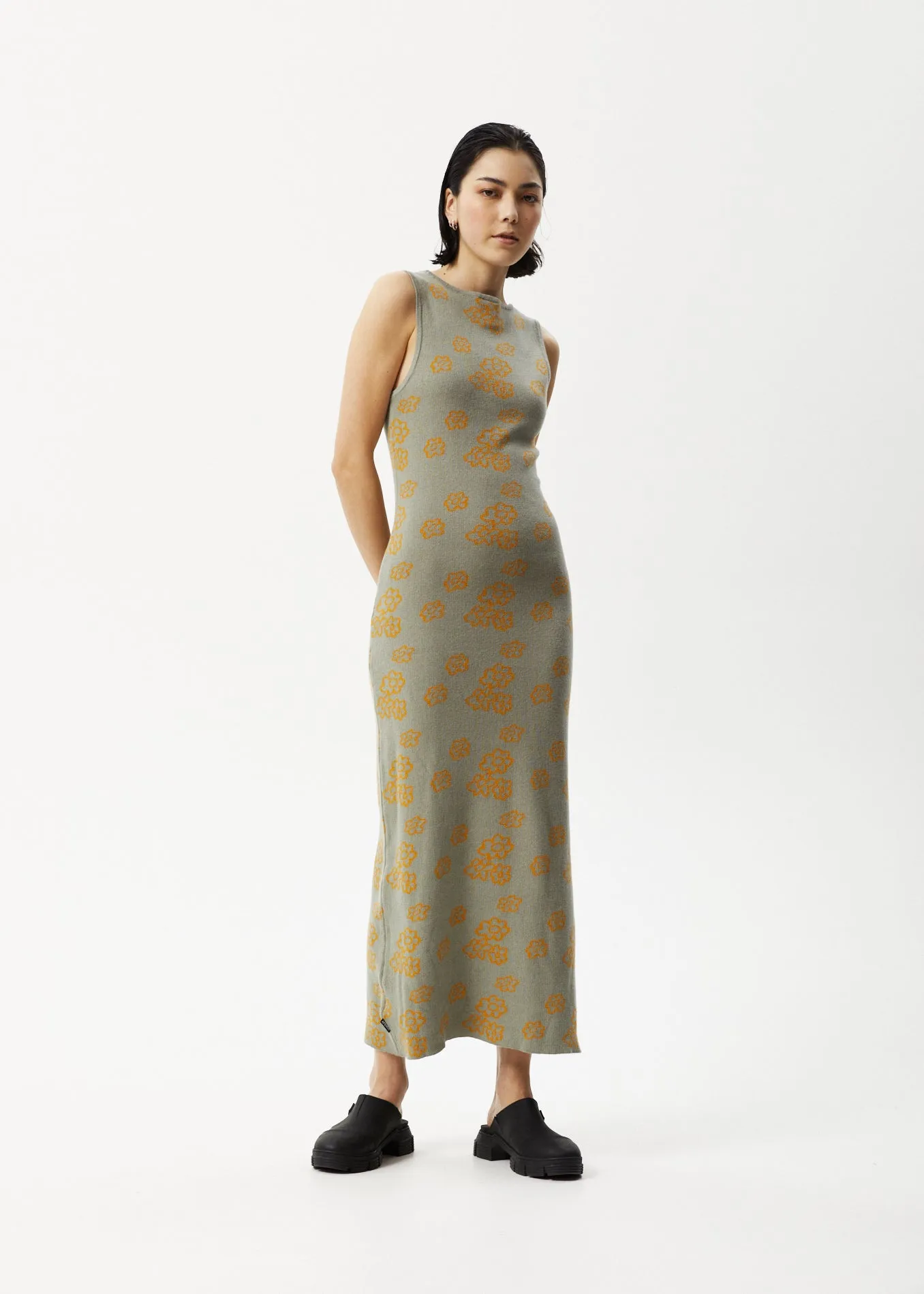 AFENDS Womens Clara - Knit Cut Out Maxi Dress - Olive