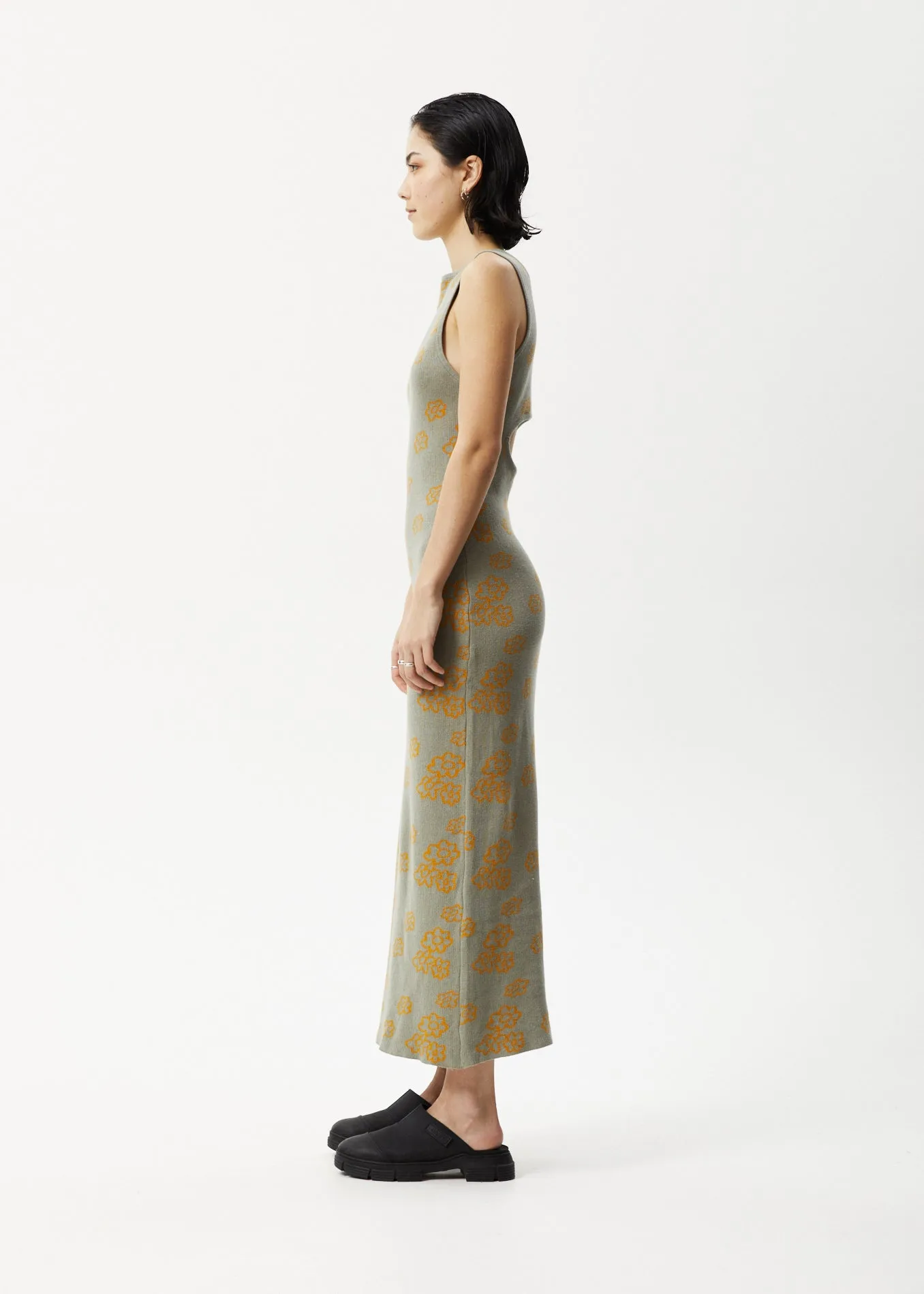 AFENDS Womens Clara - Knit Cut Out Maxi Dress - Olive