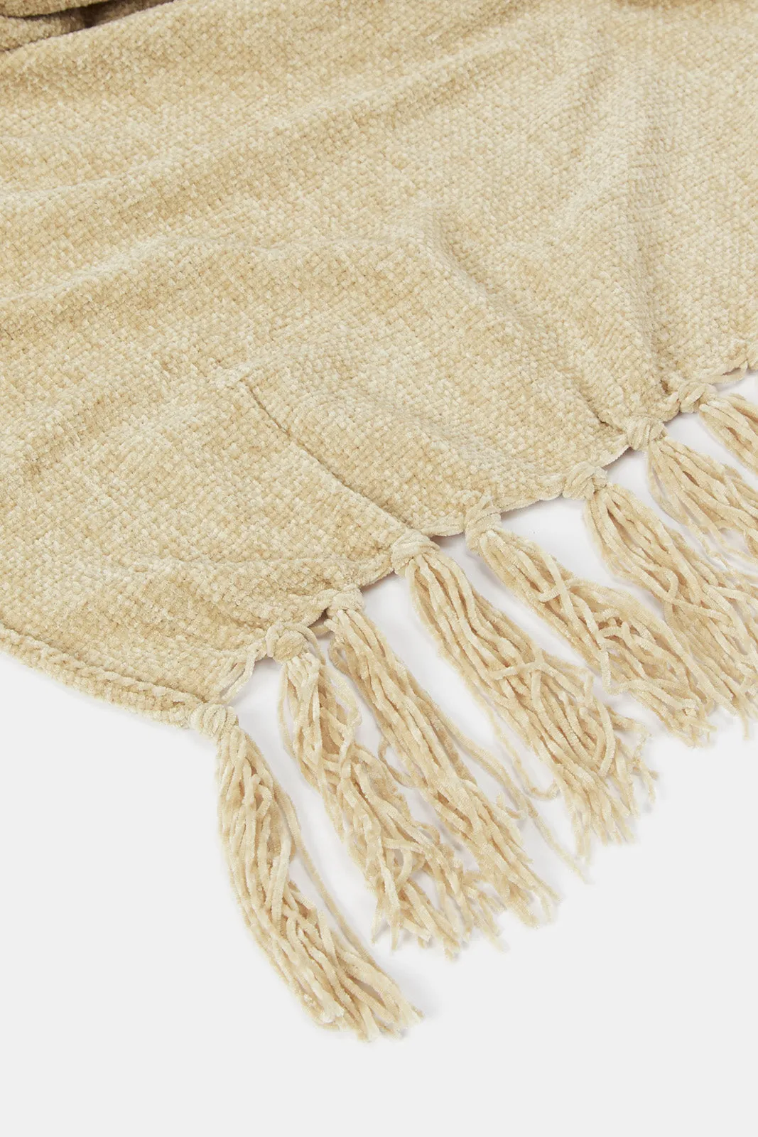 Beige Chenille Throw With Fringe