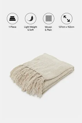 Beige Chenille Throw With Fringe