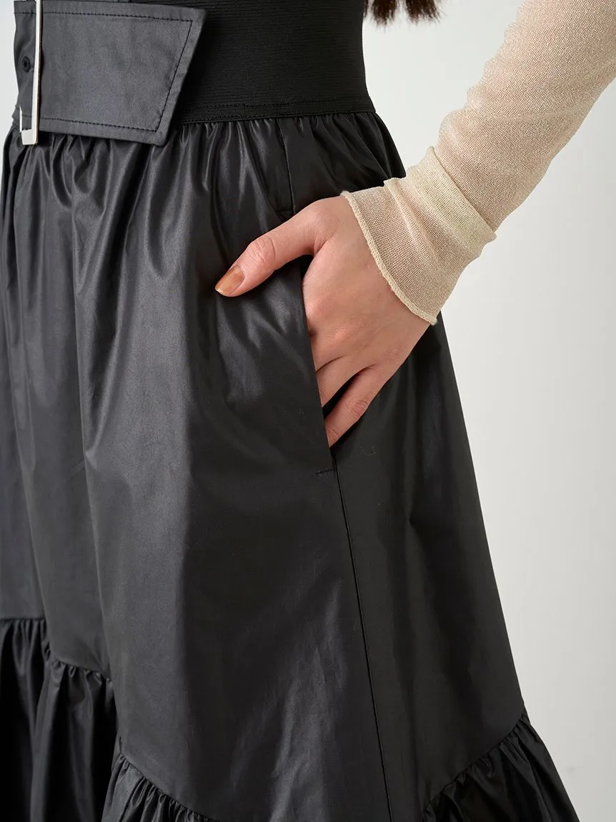 Belted Gathered Flare Skirt