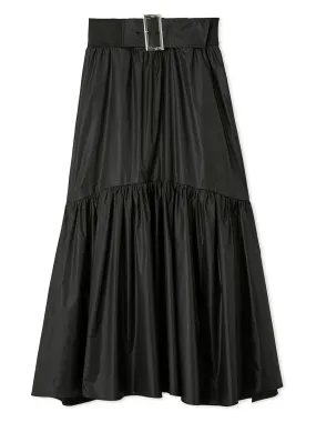 Belted Gathered Flare Skirt