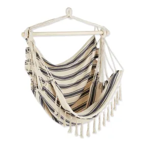 Blue & Cream Ticking Stripe Hammock Chair With Fringe Trim