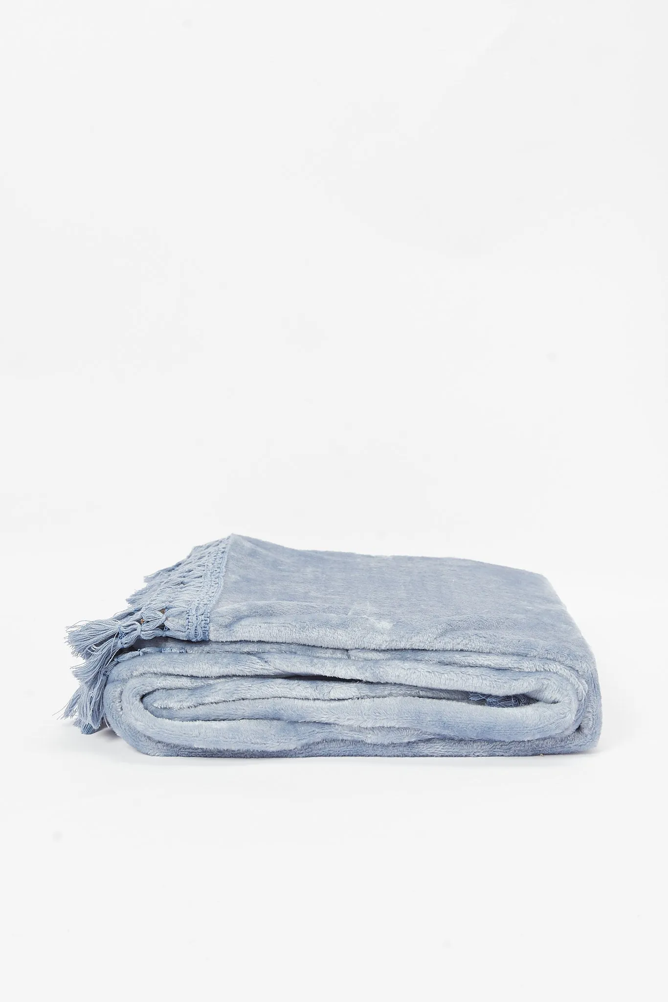 Blue Flannel Throw With Fringe