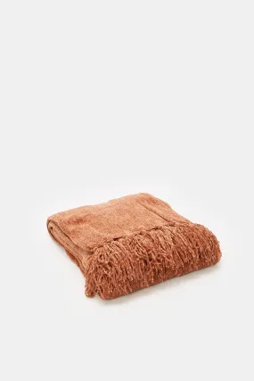 Brown Chenille Throw With Fringe