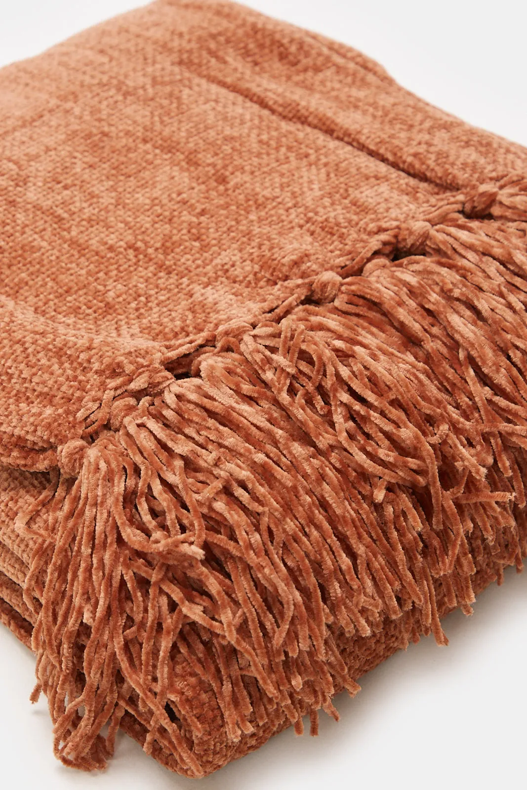 Brown Chenille Throw With Fringe