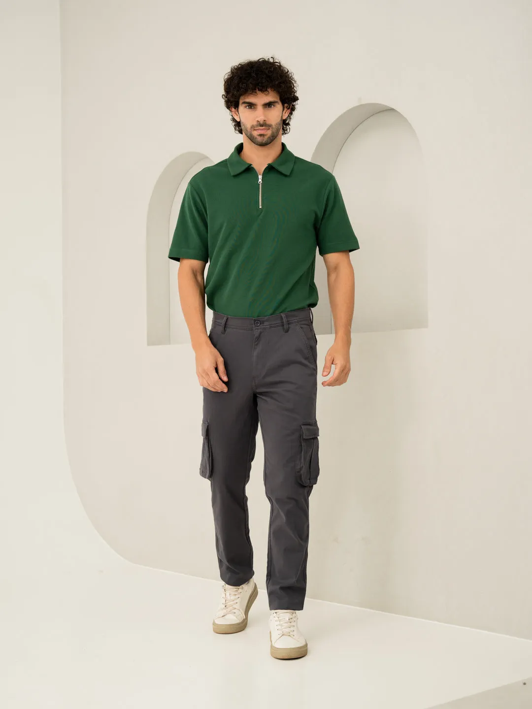 Cave Grey Slim Fit Stretch Cargo Pants