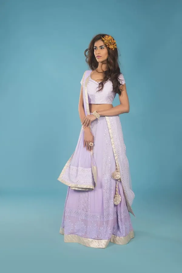 Chikankari Lehenga Set - Cypress