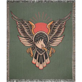 Eagle Traditional Tattoo Style Woven Fringe Blanket / / Wall tapestry, throw for sofa, maximalist decor, tattoo home decor