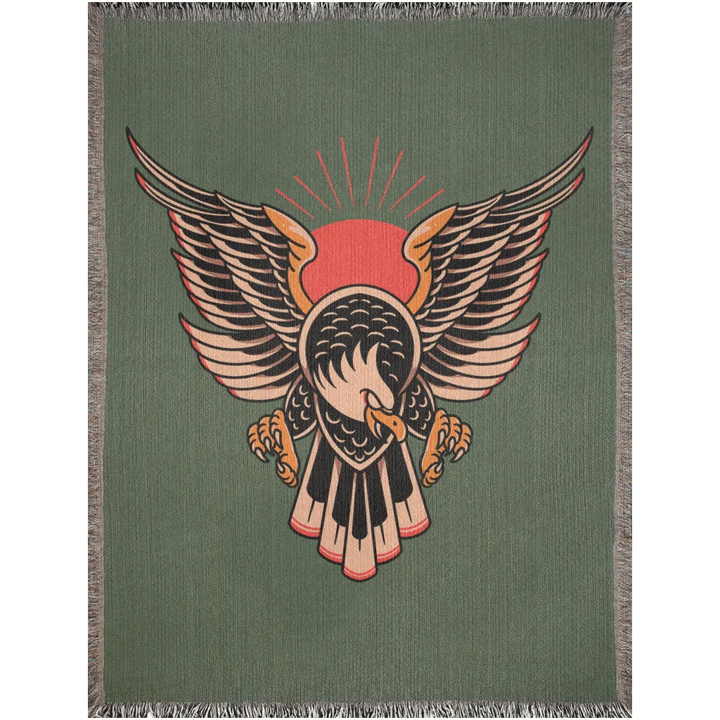 Eagle Traditional Tattoo Style Woven Fringe Blanket / / Wall tapestry, throw for sofa, maximalist decor, tattoo home decor