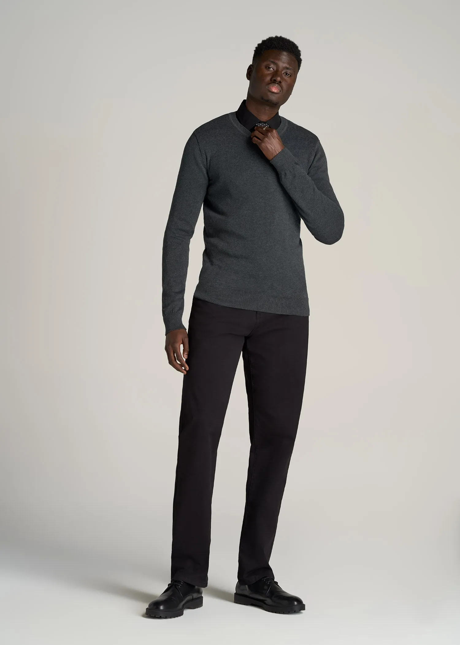 Everyday V-Neck Tall Men's Sweater in Charcoal Mix