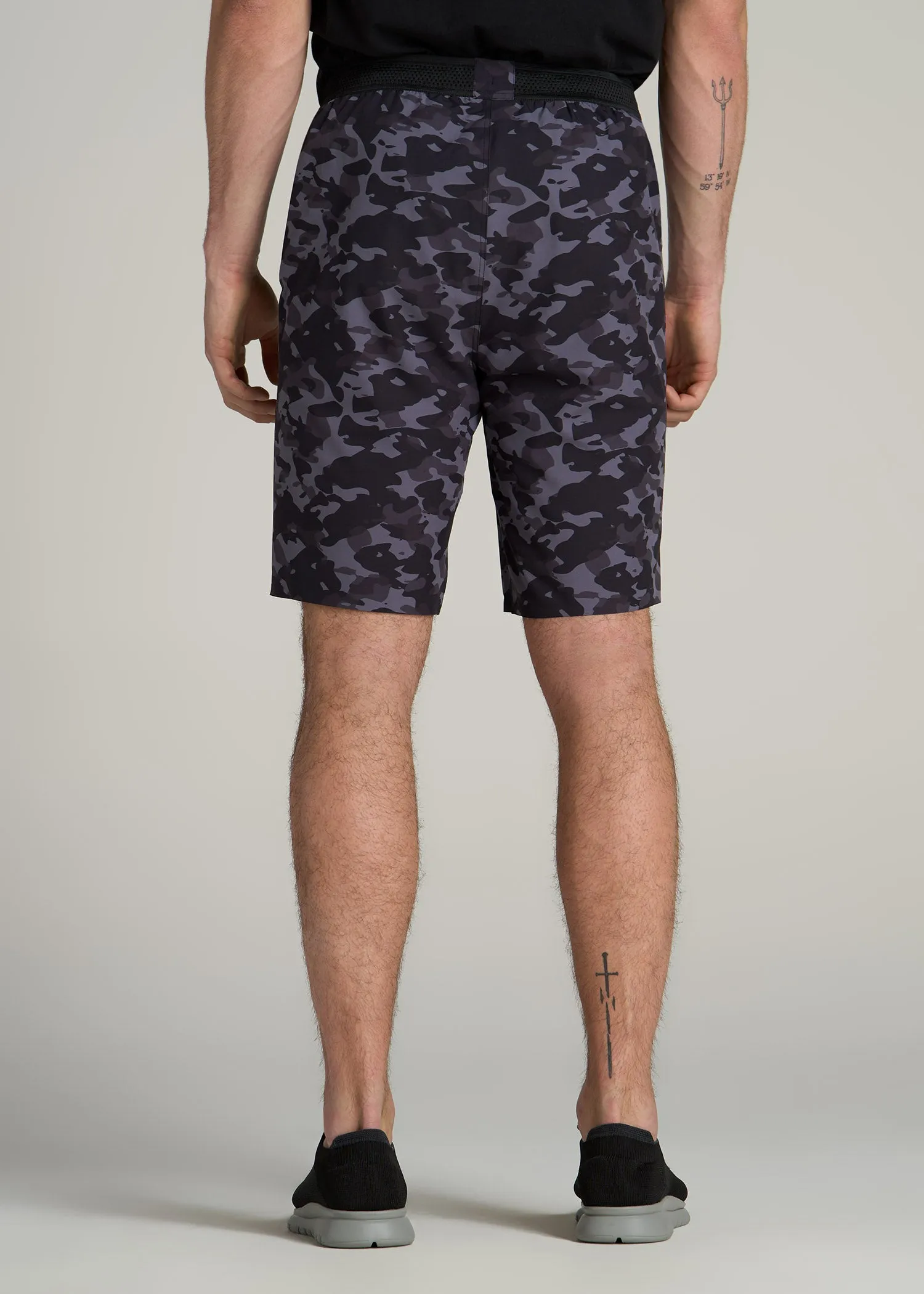 Featherweight Perforated Training Shorts for Tall Men in Black Camo