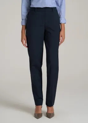 Flat Front Tapered Dress Pants for Tall Women in True Navy