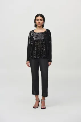 Joseph Ribkoff Black Sequined Velvet Boxy Top