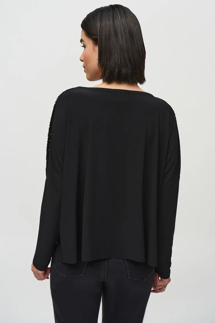 Joseph Ribkoff Black Sequined Velvet Boxy Top