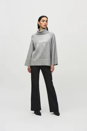 Joseph Ribkoff Grey Melange Sweater Knit Boxy Top With Sequins Detail