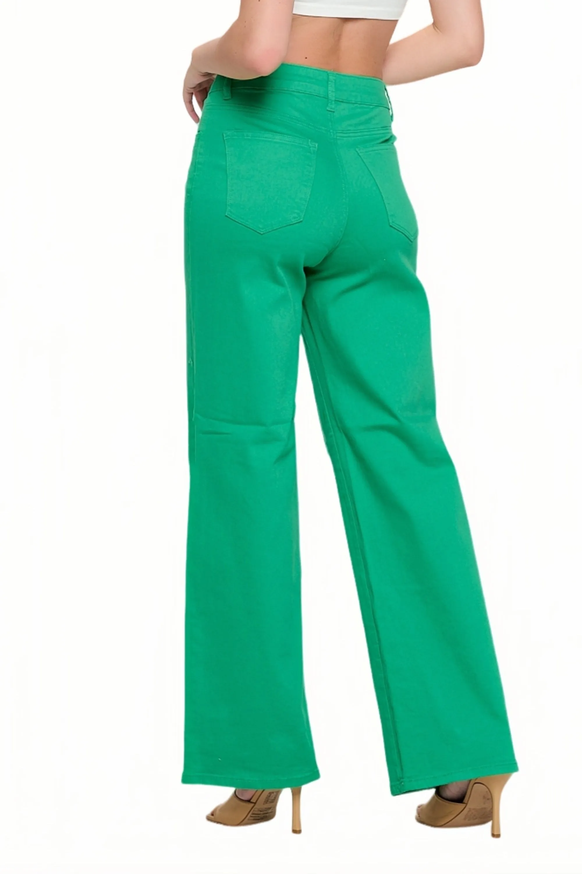 LVB-200 GREEN HIGH WAISTED SUPER-STRETCH COLORED WIDE LEG JEANS