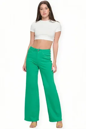 LVB-200 GREEN HIGH WAISTED SUPER-STRETCH COLORED WIDE LEG JEANS