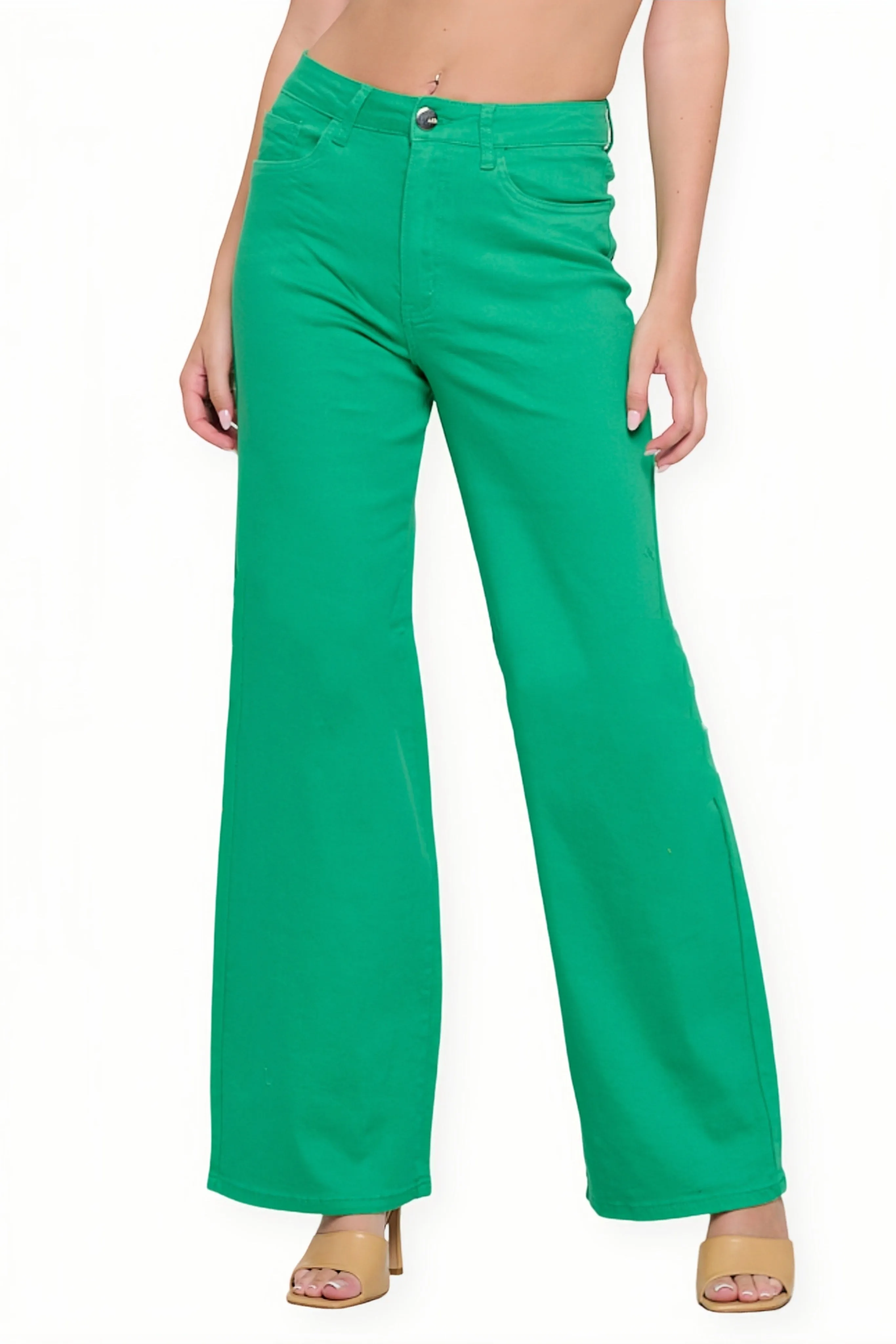 LVB-200 GREEN HIGH WAISTED SUPER-STRETCH COLORED WIDE LEG JEANS