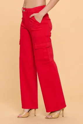 LVB-600 RED HIGH WAISTED SUPER-STRETCH CARGO PANTS