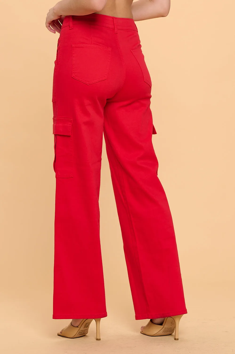 LVB-600 RED HIGH WAISTED SUPER-STRETCH CARGO PANTS