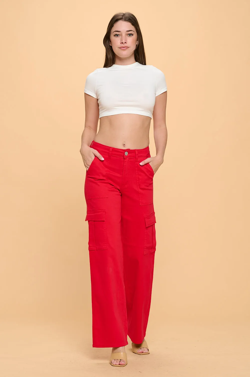 LVB-600 RED HIGH WAISTED SUPER-STRETCH CARGO PANTS