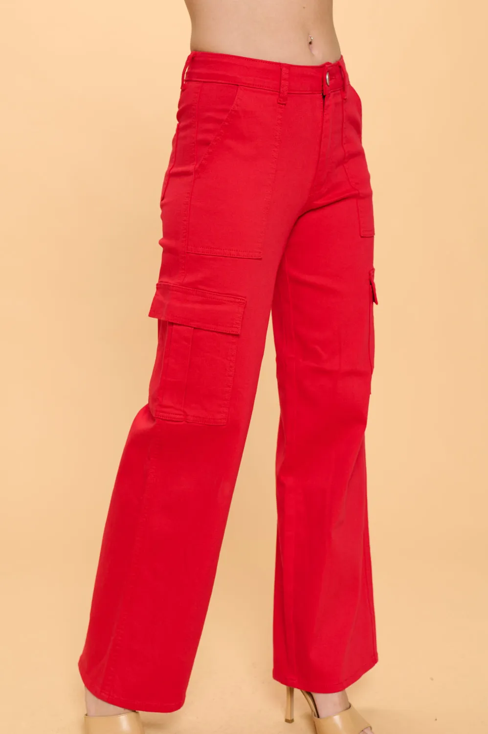 LVB-600 RED HIGH WAISTED SUPER-STRETCH CARGO PANTS