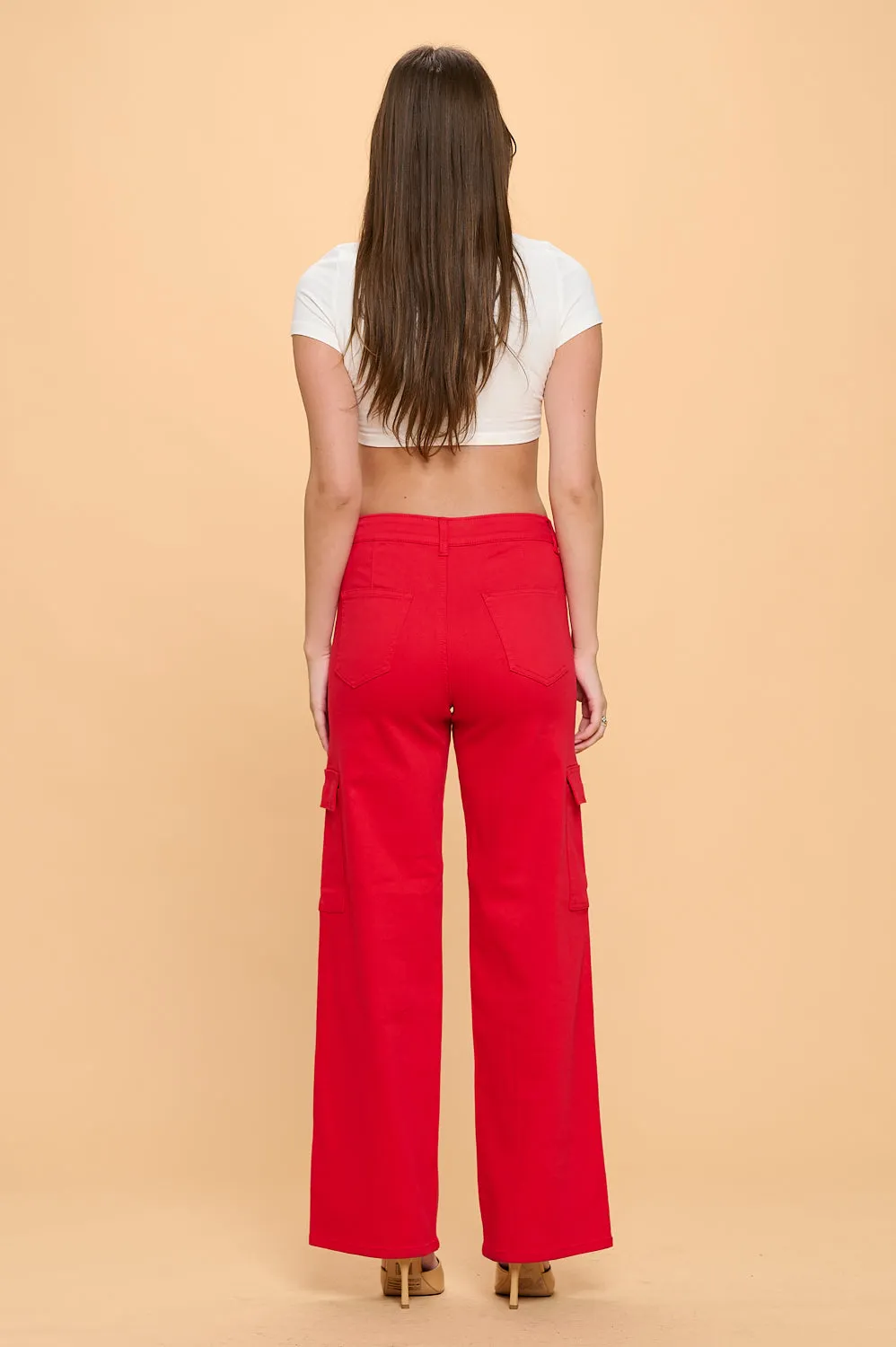 LVB-600 RED HIGH WAISTED SUPER-STRETCH CARGO PANTS