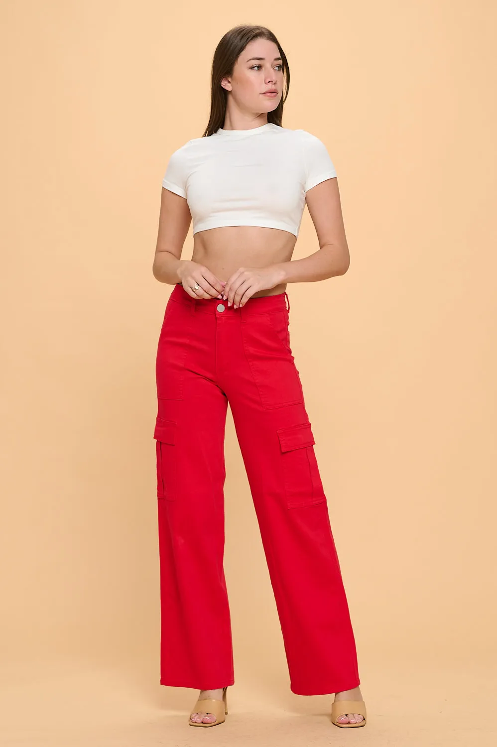 LVB-600 RED HIGH WAISTED SUPER-STRETCH CARGO PANTS