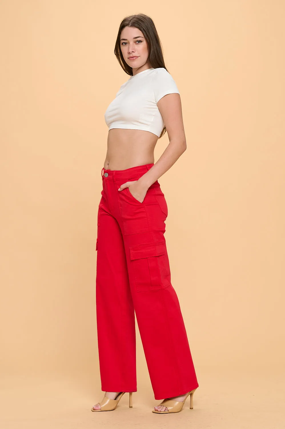 LVB-600 RED HIGH WAISTED SUPER-STRETCH CARGO PANTS