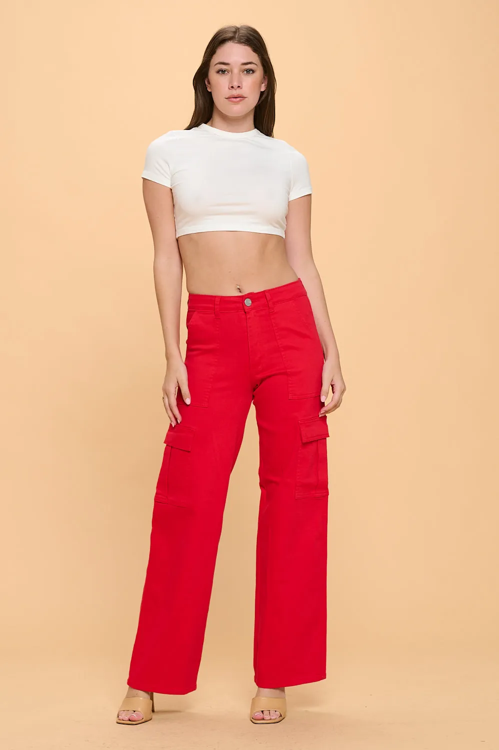 LVB-600 RED HIGH WAISTED SUPER-STRETCH CARGO PANTS