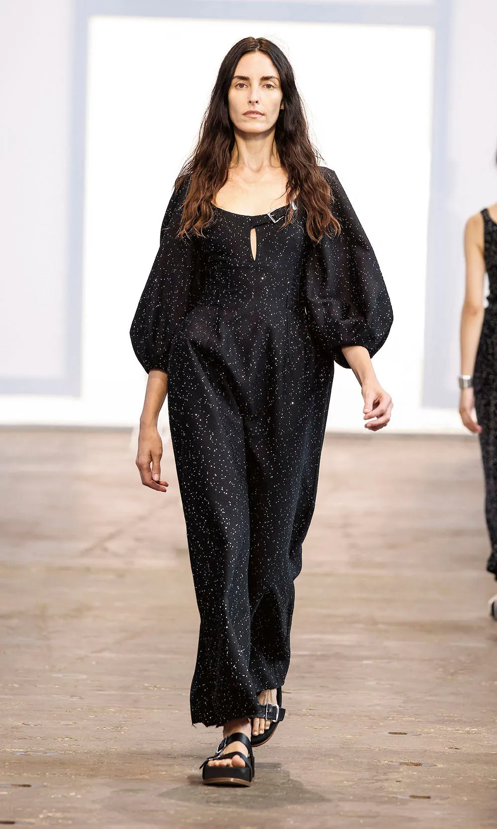 Madyn Sequin Maxi Dress in Black Virgin Wool