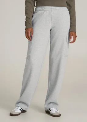 Mid Rise Cargo Fleece Sweatpants for Tall Women in Grey Mix