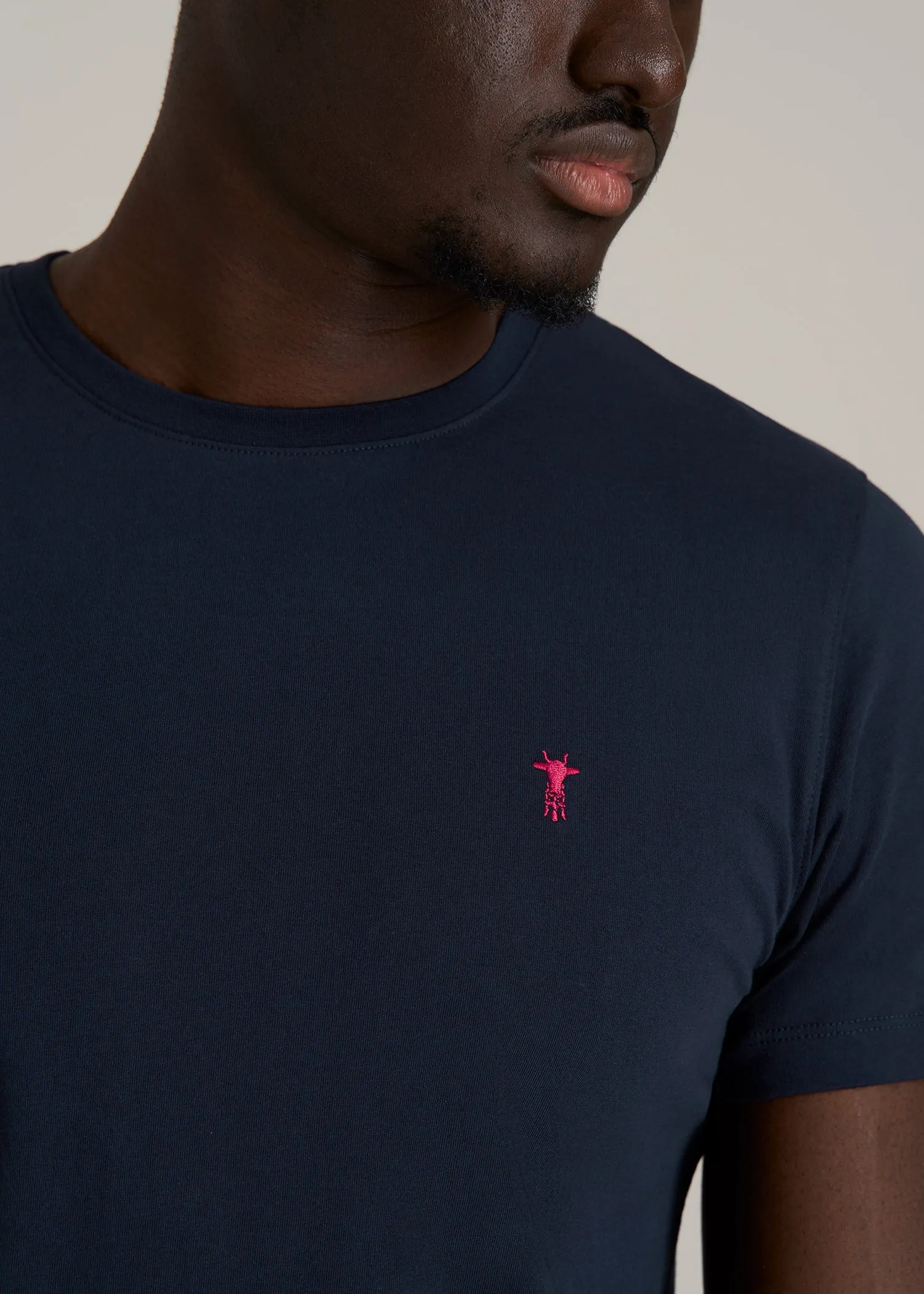 MODERN-FIT Embroidered Logo Crewneck T-Shirt for Tall Men in Evening Blue