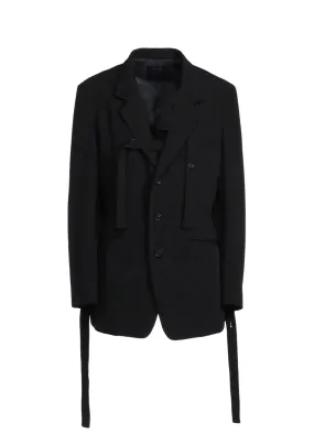 PE/RAYON GABARDINE STRETCH BELTED NOTCH LAPEL JACKET