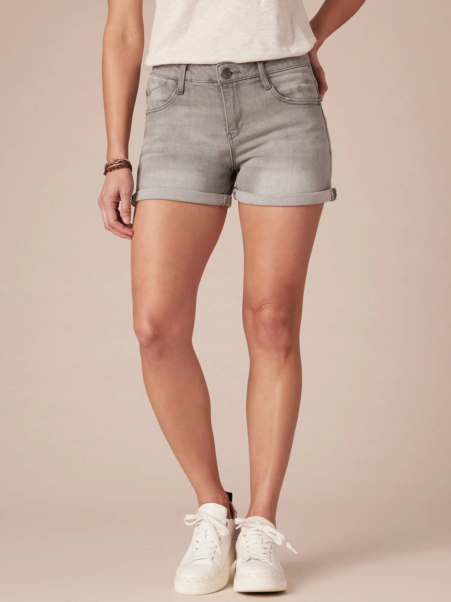 "Ab"solution® Light Grey 5" Inseam Denim Shorts