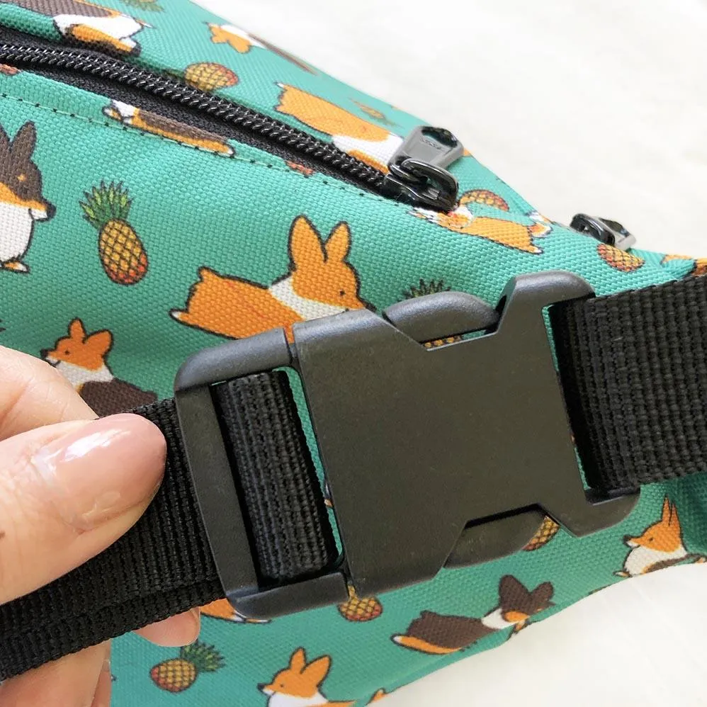 "Pineapple Corgis" Green Fanny Pack