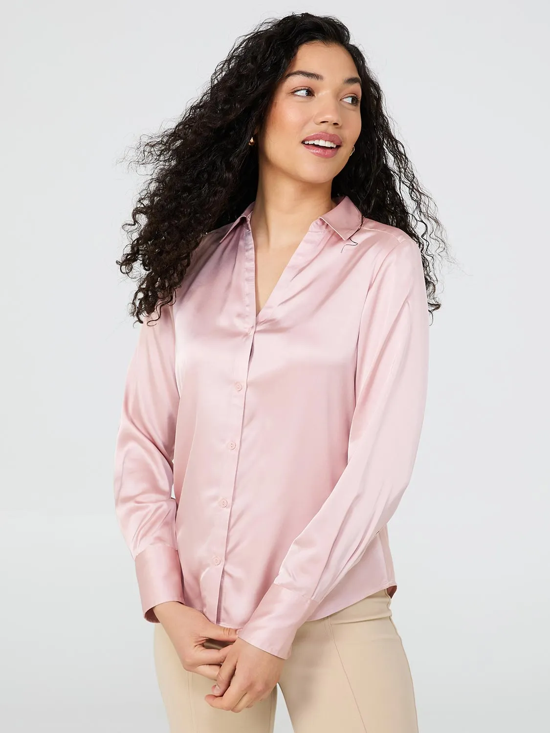 Satin Button-Front Blouse