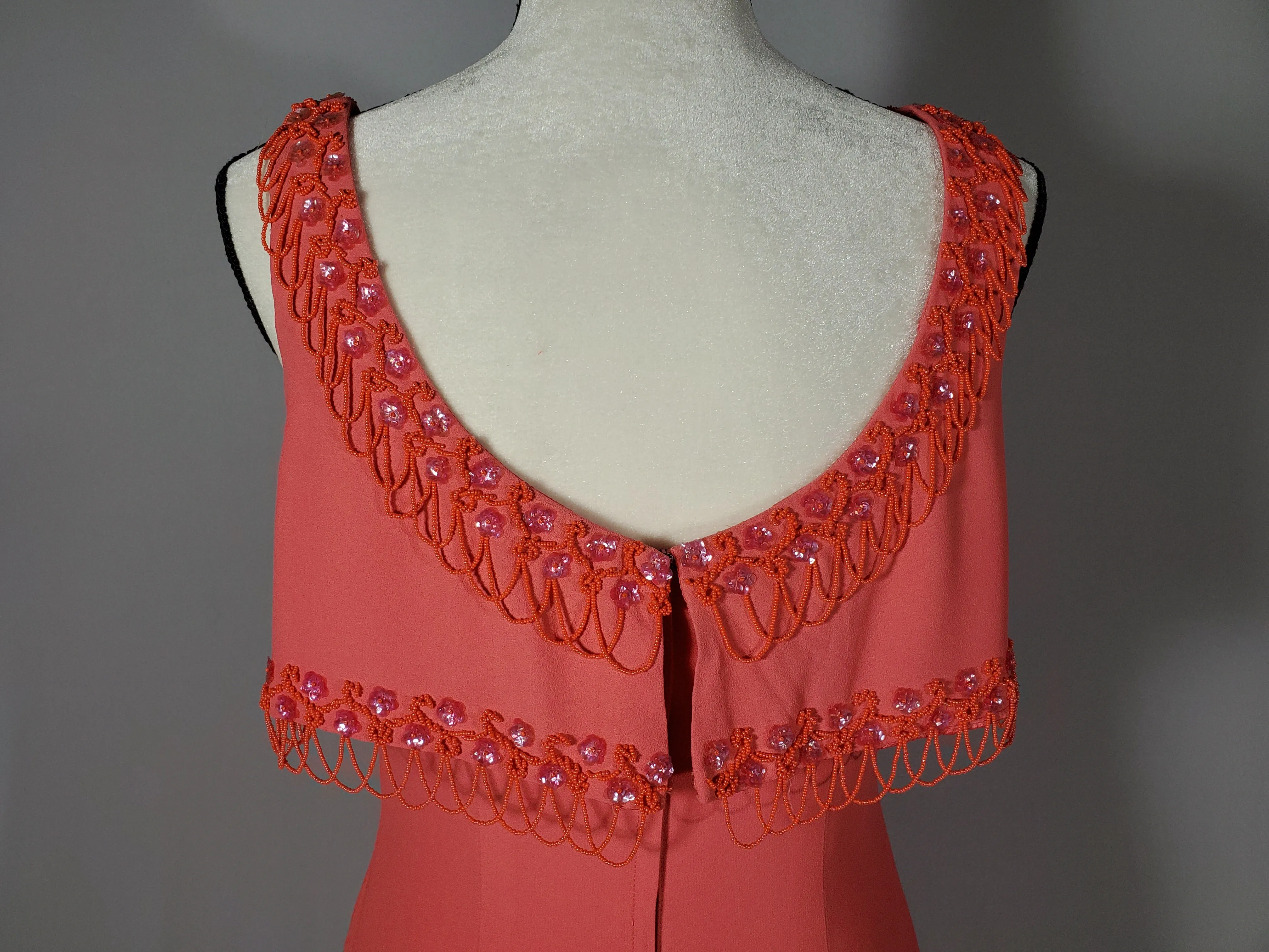 Vintage Lilli Diamond California Hand Jeweled Peach Cocktail Dress