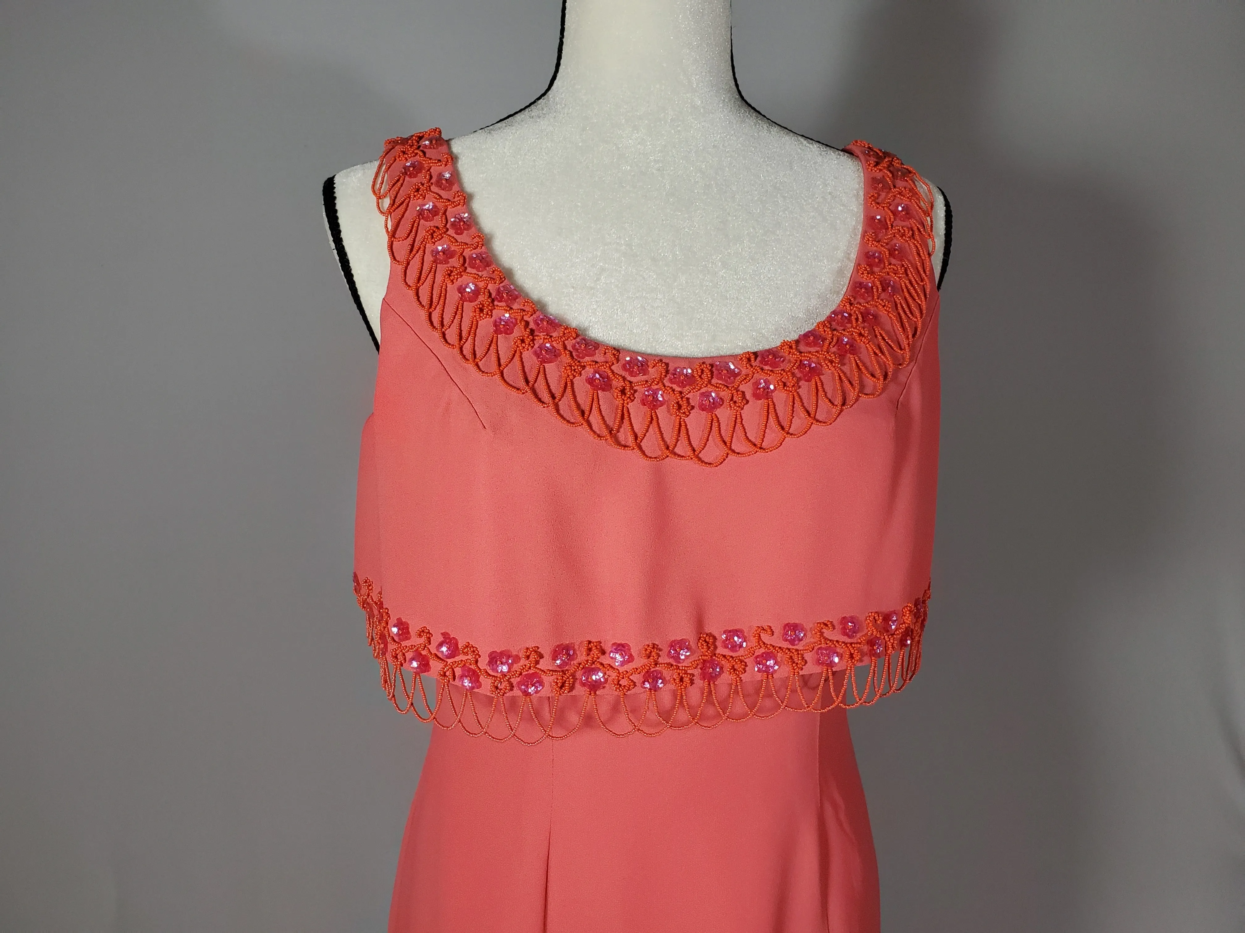 Vintage Lilli Diamond California Hand Jeweled Peach Cocktail Dress